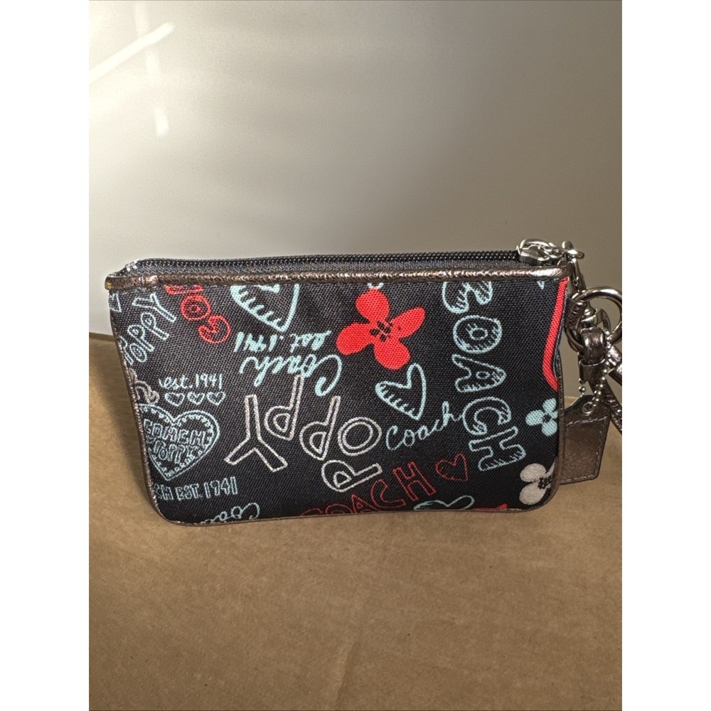 COACH Poppy Black Red Graffiti Bronze Metallic Leather Trim Wallet Wristlet EUC - Picture 5 of 16